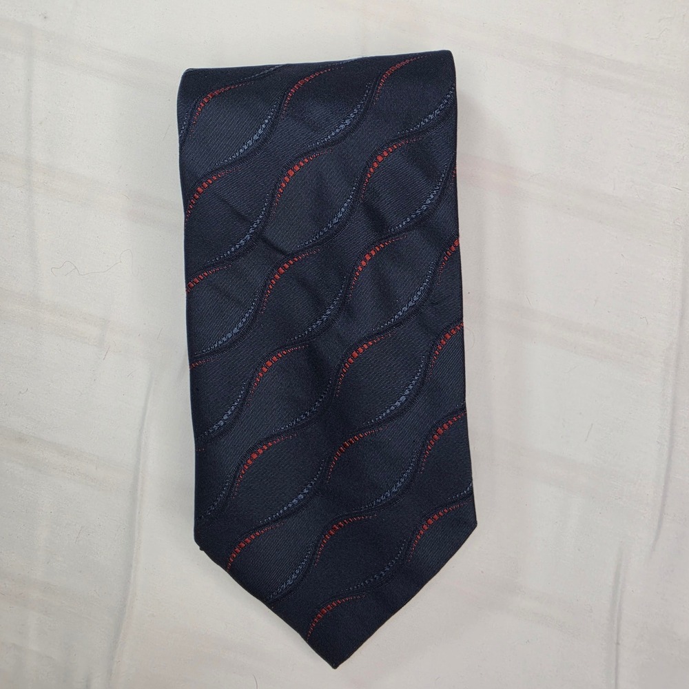 Luciano Gatti Elite Silk Tie Navy Blue Red Wavy Jacquard Made in Italy Mens